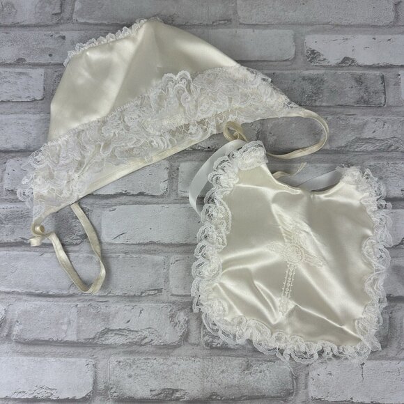 Phyllis Babywear Satin Christening Set Sz 0-3 Mos 3 Pieces Dress Hat Bib - Picture 3 of 6